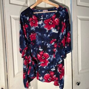Molly Isadora Blue and Red Floral Top Size 3XL